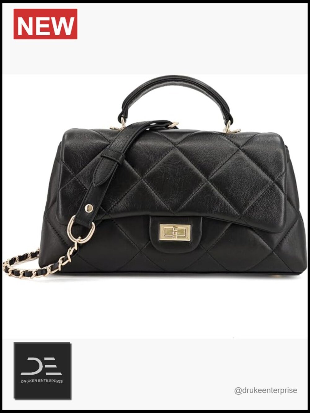 Quilted Leather Crossbody Bag with Detachable Chain Strap, Top Handle Flap Purse